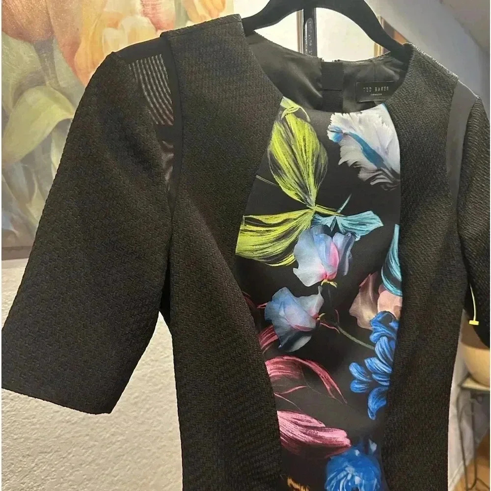 Ted Baker London navy floral Bodycon dress size 1 - Picture 7 of 12